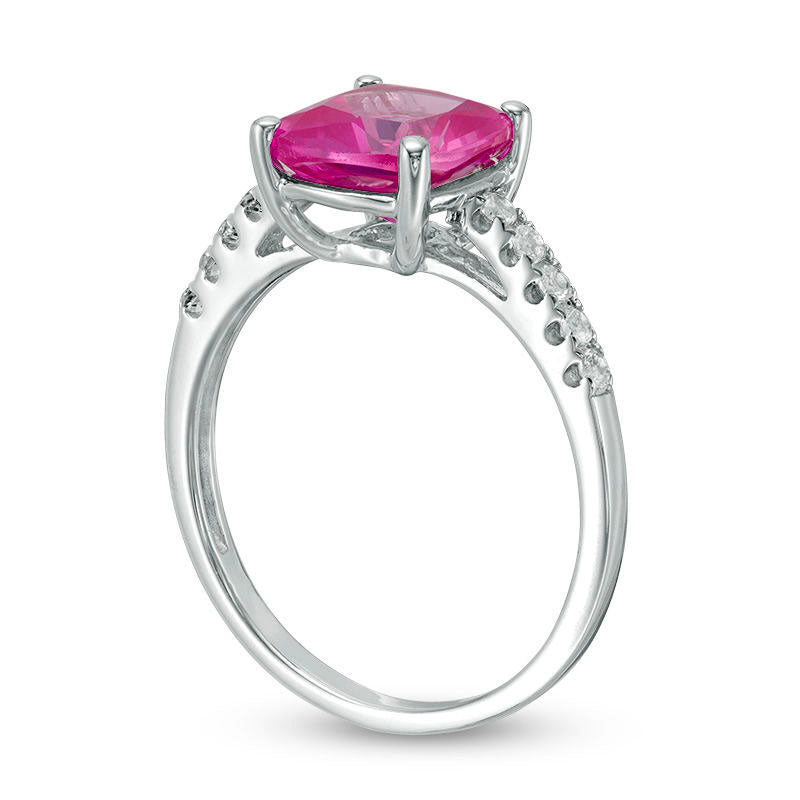8.0mm Cushion-Cut Lab-Created Pink and White Sapphire Ring in Sterling Silver - Size 7