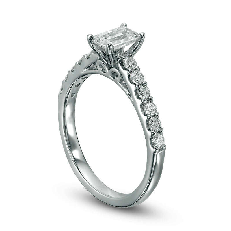 1.0 CT. T.W. Certified Emerald-Cut Natural Diamond Engagement Ring in Solid 14K White Gold (I/I1)