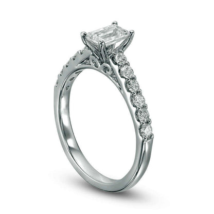 1.0 CT. T.W. Certified Emerald-Cut Natural Diamond Engagement Ring in Solid 14K White Gold (I/I1)