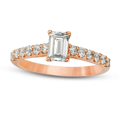 1.0 CT. T.W. Certified Emerald-Cut Natural Diamond Engagement Ring in Solid 14K Rose Gold (I/I1)