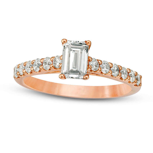 1.0 CT. T.W. Certified Emerald-Cut Natural Diamond Engagement Ring in Solid 14K Rose Gold (I/I1)