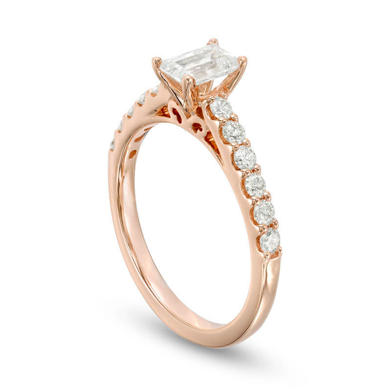1.0 CT. T.W. Certified Emerald-Cut Natural Diamond Engagement Ring in Solid 14K Rose Gold (I/I1)