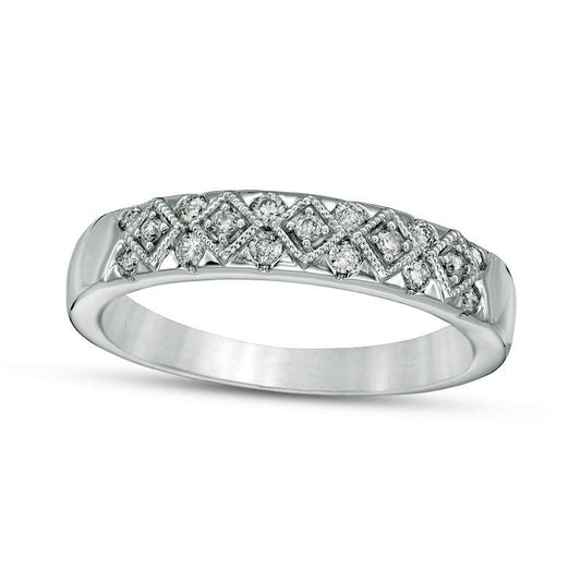 0.20 CT. T.W. Certified Natural Diamond Geometric Antique Vintage-Style Anniversary Band in Solid 14K White Gold (I/I1)