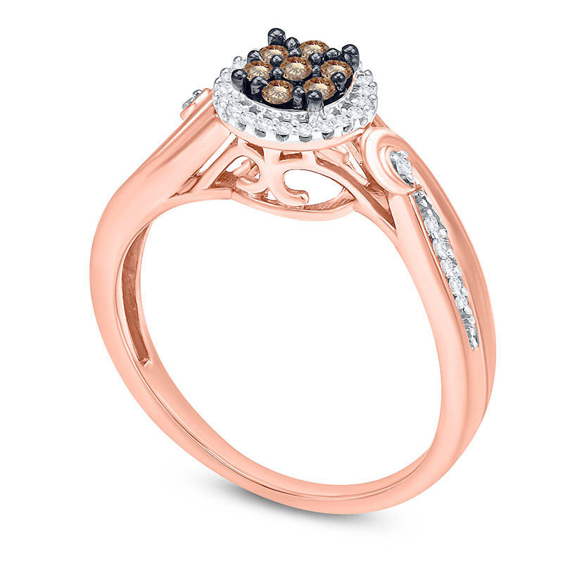 0.25 CT. T.W. Champagne and White Composite Natural Diamond Frame Swirl Promise Ring in Solid 10K Rose Gold