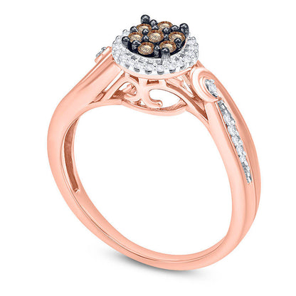 0.25 CT. T.W. Champagne and White Composite Natural Diamond Frame Swirl Promise Ring in Solid 10K Rose Gold
