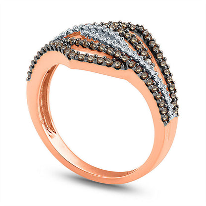 0.50 CT. T.W. Champagne and White Natural Diamond Bypass Loop Ring in Solid 10K Rose Gold