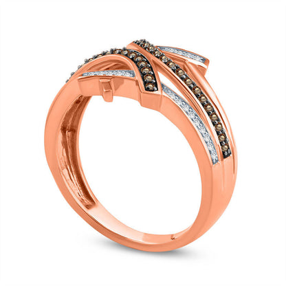 0.25 CT. T.W. Champagne and White Natural Diamond Multi-Row Bypass Ring in Solid 10K Rose Gold