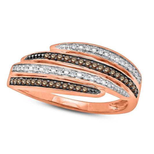 0.20 CT. T.W. Champagne and White Natural Diamond Multi-Row Wrap Ring in Solid 10K Rose Gold