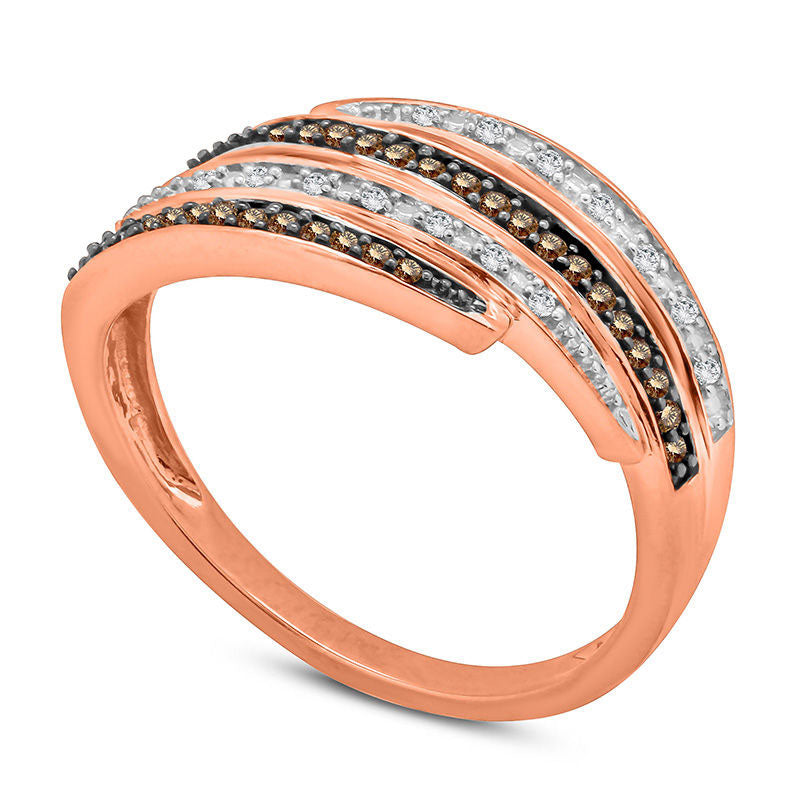 0.20 CT. T.W. Champagne and White Natural Diamond Multi-Row Wrap Ring in Solid 10K Rose Gold
