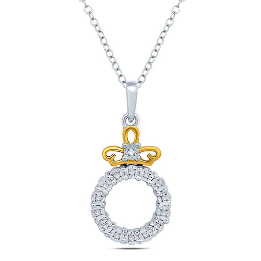 0.05 CT. T.W. Natural Diamond Ribbon and Open Circle Pendant in Sterling Silver with 14K Gold Plate