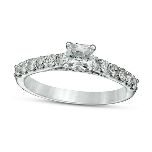 1.0 CT. T.W. Certified Princess-Cut Natural Diamond Engagement Ring in Solid 14K White Gold (I/I1)