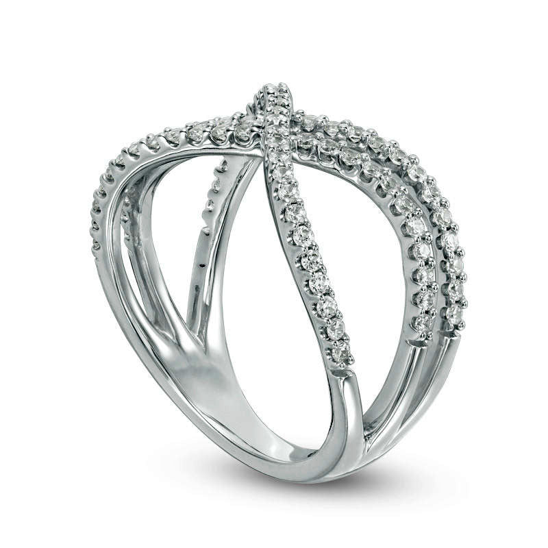 0.38 CT. T.W. Natural Diamond Layered Crossover "X" Ring in Solid 10K White Gold