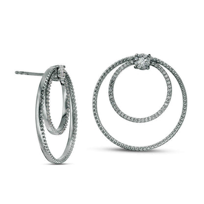 0.63 CT. T.W. Diamond Double Circle Drop Earrings in 10K White Gold