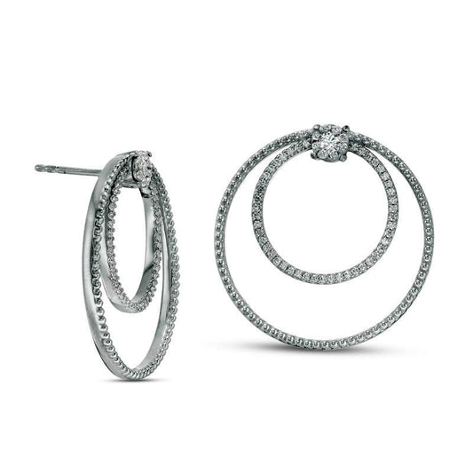 0.63 CT. T.W. Diamond Double Circle Drop Earrings in 10K White Gold