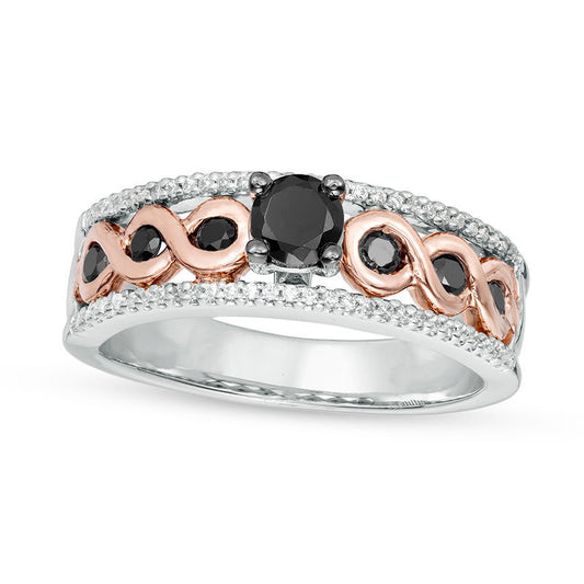 0.50 CT. T.W. Enhanced Black and White Natural Diamond Twist Band in Solid 10K Two-Tone Gold