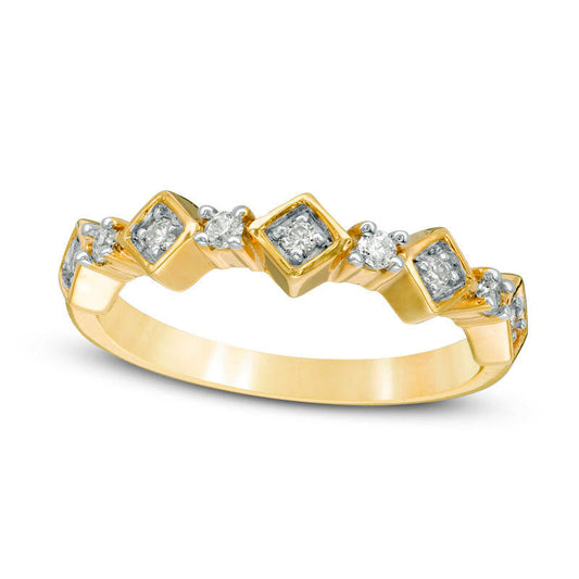 0.17 CT. T.W. Natural Diamond Alternating Anniversary Band in Solid 10K Yellow Gold