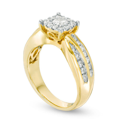 0.88 CT. T.W. Natural Diamond Frame Engagement Ring in Solid 10K Yellow Gold