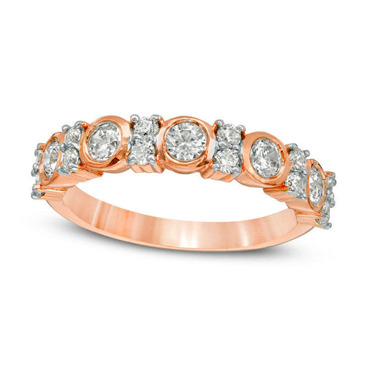 0.75 CT. T.W. Natural Diamond Alternating Anniversary Band in Solid 10K Rose Gold