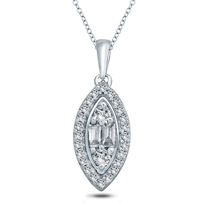0.1 CT. T.W. Composite Natural Diamond Marquise Frame Pendant in 10K White Gold