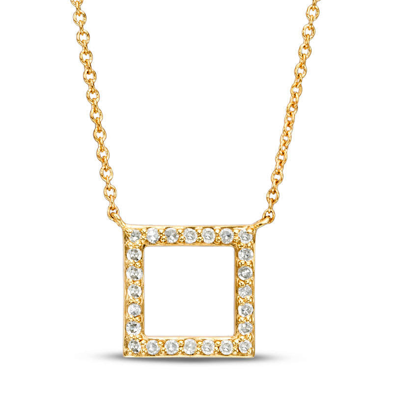 0.13 CT. T.W. Natural Diamond Open Square Necklace in 10K Yellow Gold