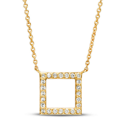 0.13 CT. T.W. Natural Diamond Open Square Necklace in 10K Yellow Gold