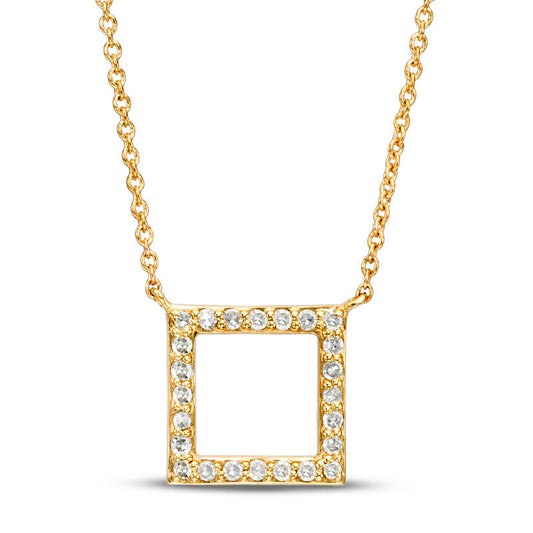 0.13 CT. T.W. Natural Diamond Open Square Necklace in 10K Yellow Gold