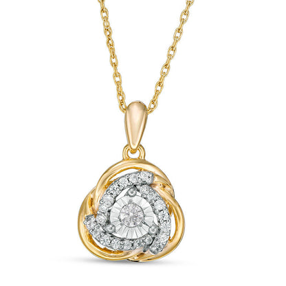 0.2 CT. T.W. Natural Diamond Love Knot Pendant in 10K Yellow Gold
