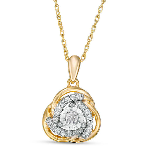 0.2 CT. T.W. Natural Diamond Love Knot Pendant in 10K Yellow Gold