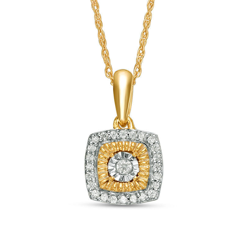 0.13 CT. T.W. Natural Diamond Square Frame Pendant in 10K Yellow Gold