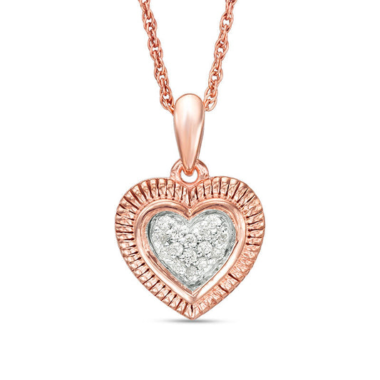 0.07 CT. T.W. Composite Natural Diamond Textured Heart Pendant in 10K Rose Gold
