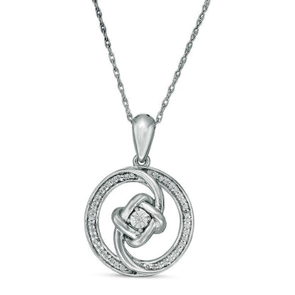 0.13 CT. T.W. Natural Diamond Love Knot Swirl Circle Pendant in Sterling Silver