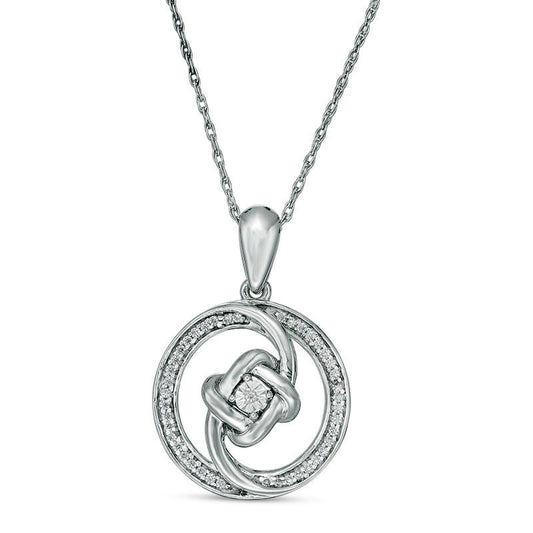 0.13 CT. T.W. Natural Diamond Love Knot Swirl Circle Pendant in Sterling Silver