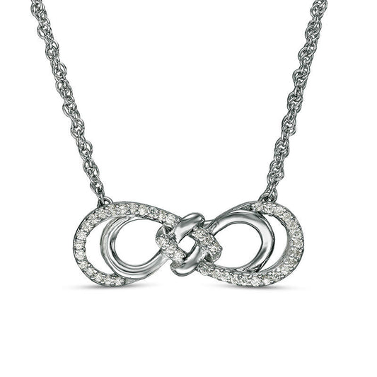 0.17 CT. T.W. Natural Diamond Love Knot Double Sideways Infinity Necklace in Sterling Silver