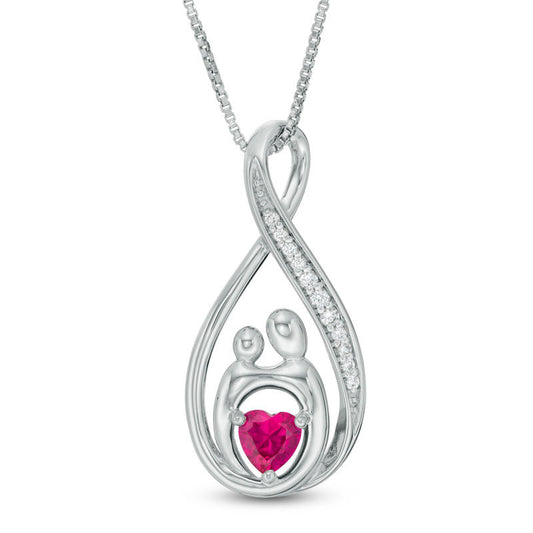 5.0mm Heart-Shaped Lab-Created Ruby and White Sapphire Infinity Motherly Love Pendant in Sterling Silver