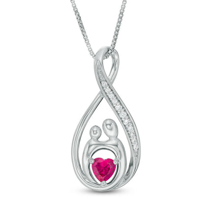 5.0mm Heart-Shaped Lab-Created Ruby and White Sapphire Infinity Motherly Love Pendant in Sterling Silver