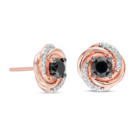 1-1.1 CT. T.W. Enhanced Black and White Diamond Swirl Stud Earrings in 10K Rose Gold