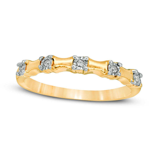 0.05 CT. T.W. Natural Diamond Five Stone Bamboo Anniversary Band in Solid 10K Yellow Gold