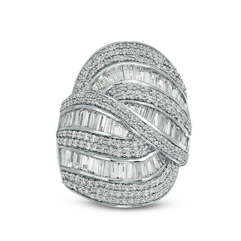 5 CT. T.W. Baguette and Round Natural Diamond Multi-Row Bypass Ring in Solid 14K White Gold