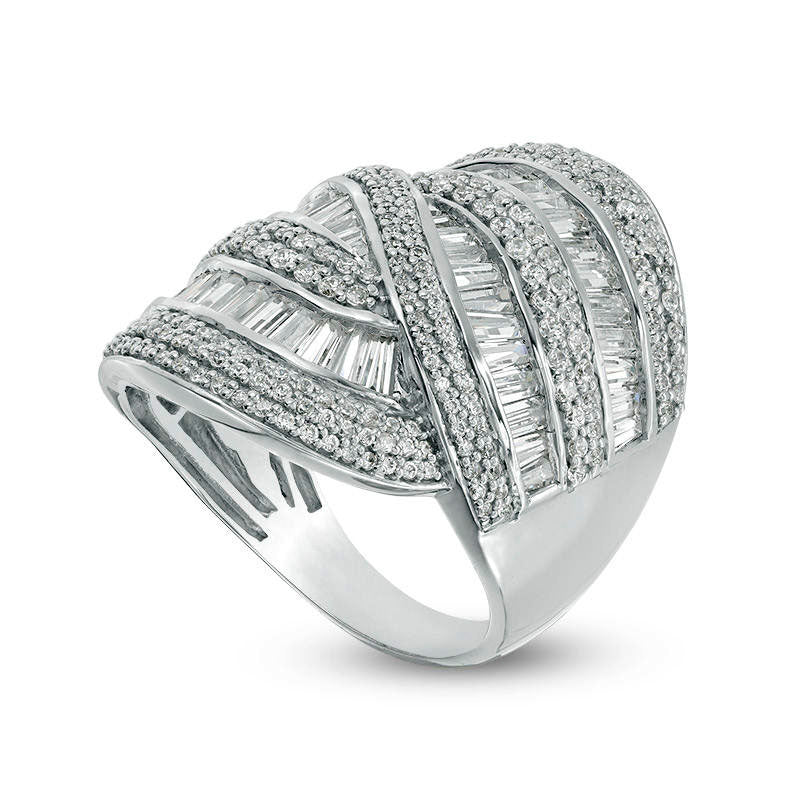 5 CT. T.W. Baguette and Round Natural Diamond Multi-Row Bypass Ring in Solid 14K White Gold