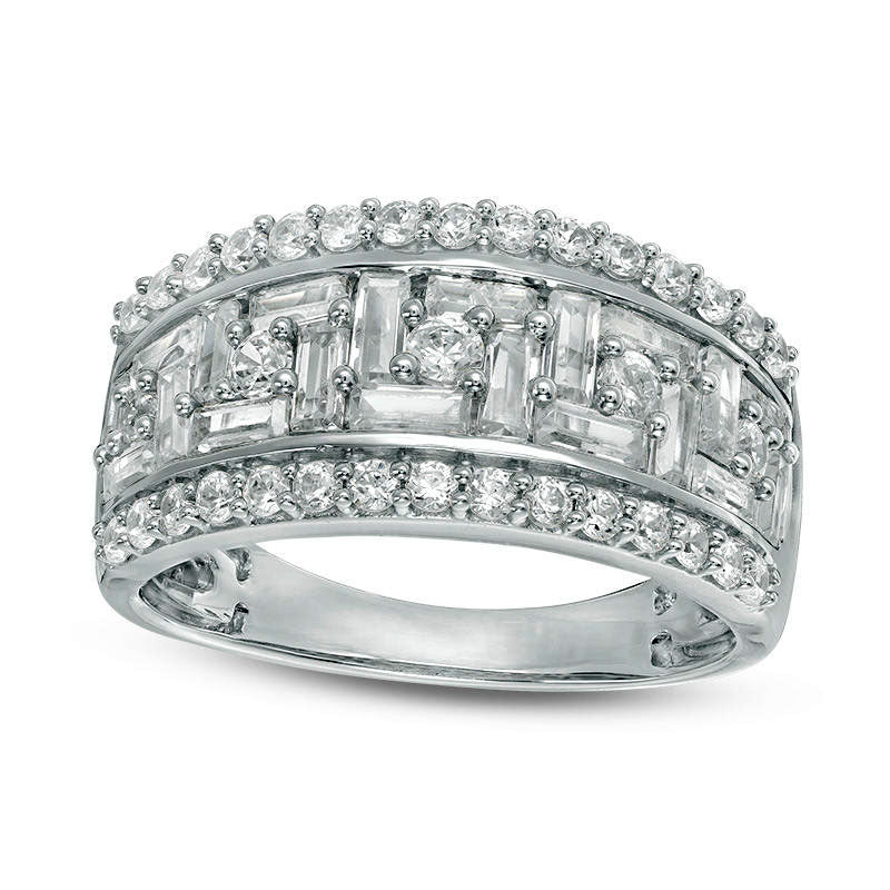 2.0 CT. T.W. Baguette and Round Natural Diamond Staggered Frame Ring in Solid 10K White Gold