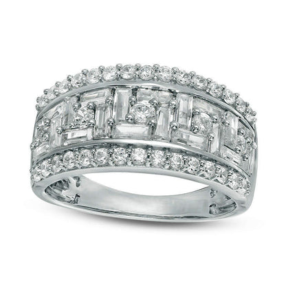 2.0 CT. T.W. Baguette and Round Natural Diamond Staggered Frame Ring in Solid 10K White Gold