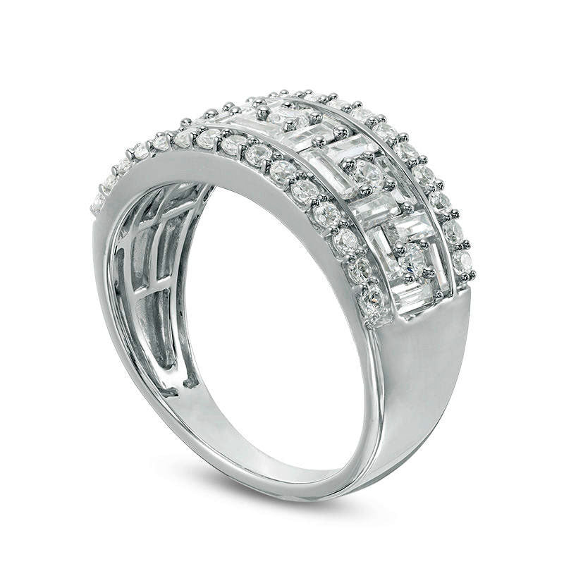 2.0 CT. T.W. Baguette and Round Natural Diamond Staggered Frame Ring in Solid 10K White Gold