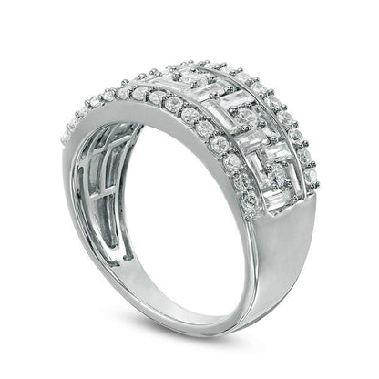 2.0 CT. T.W. Baguette and Round Natural Diamond Staggered Frame Ring in Solid 10K White Gold