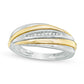 Men's 0.05 CT. T.W. Natural Diamond Nine Stone Slant Wedding Band in Solid 10K Two-Tone Gold