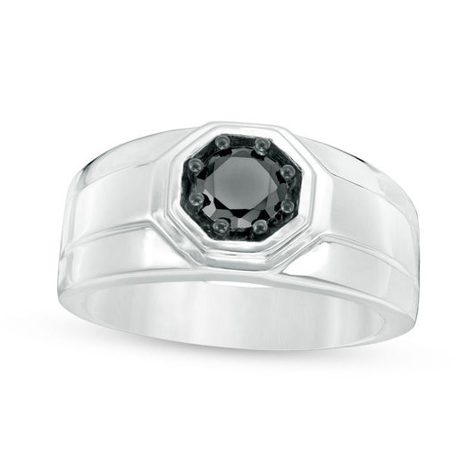 Men's 0.75 CT. Enhanced Black Natural Diamond Octagon Frame Signet Ring in Sterling Silver