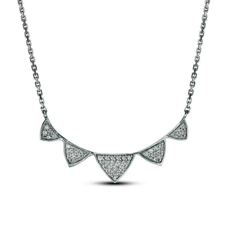 0.17 CT. T.W. Natural Diamond Graduated Triangle Necklace in 10K White Gold