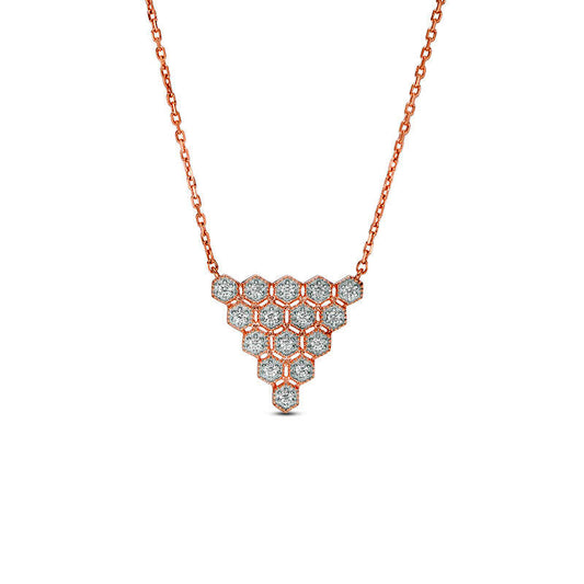 0.17 CT. T.W. Natural Diamond Honeycomb Triangle Antique Vintage Style Necklace in 10K Rose Gold