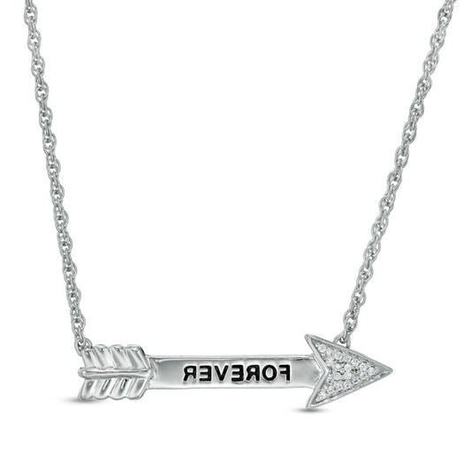 Natural Diamond Accent "FOREVER" Arrow Necklace in Sterling Silver - 17"