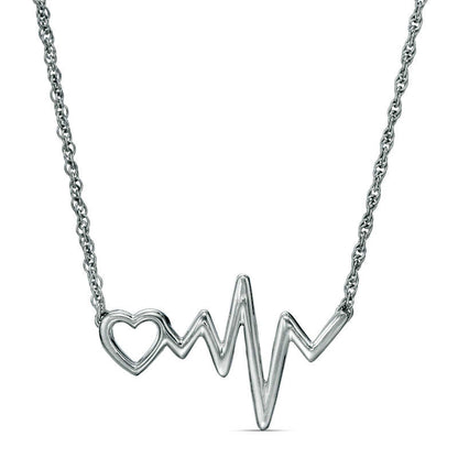 Heart and Heartbeat Necklace in Sterling Silver - 17"