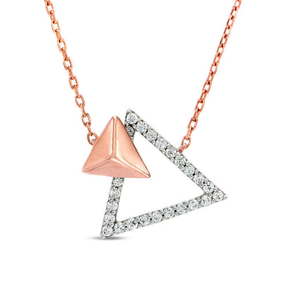 0.2 CT. T.W. Natural Diamond Double Triangle Necklace in 10K White Gold with Rose Rhodium